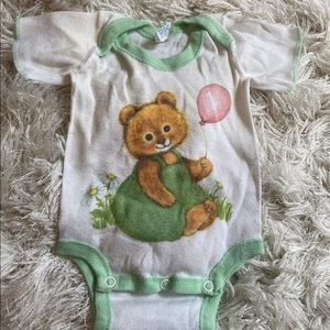 Vintage Curity One Piece Shirt & Diaper Cover All In One Newborn Bear One Piece